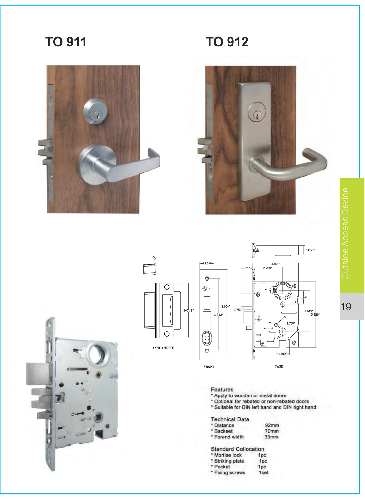 TO 911 / TO 912 Mortise Lock Body preview 2